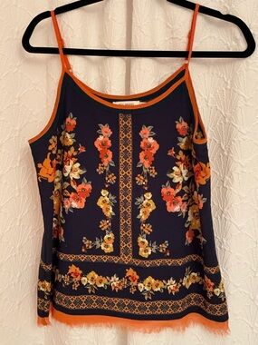 Blu Pepper Navy Floral Spaghetti Strap Camisole with Orange Trim